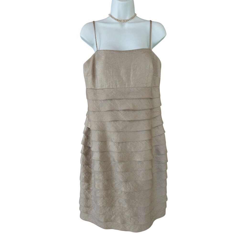 Jessica Howard Tiered Champagne Cocktail Dress Size 12 Rayon,polyester,Nylon